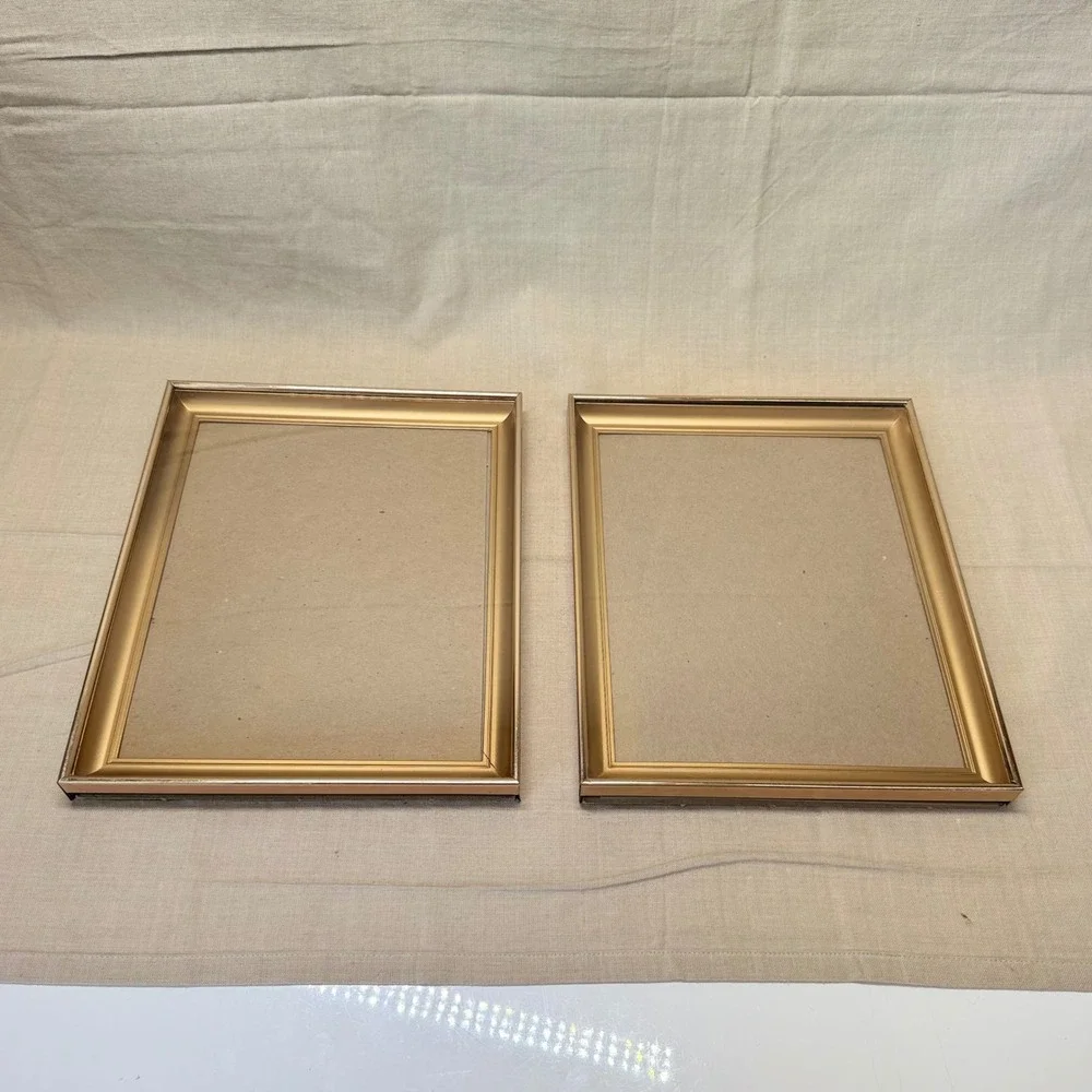 Set of 2 Gold Toned Metal Picture Frames 8x10 Classic Home Decor Tabletop 70s